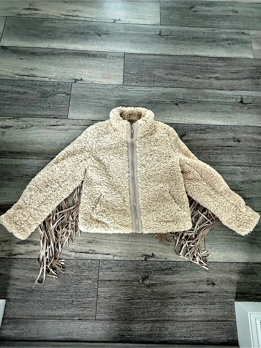 Fashion Nova Cozy Out West Sherpa Fringe Coat Cream Fringe Teddy Jacket Like New